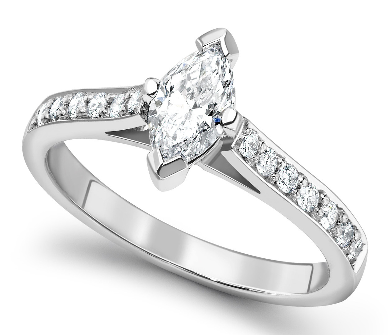 Marquise Cut White Gold Ring with Pave Set Shoulders GRC554  Main Image