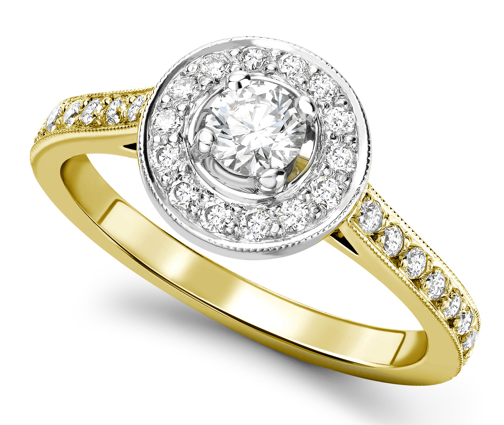 Round 0.25ct Yellow Gold Halo Diamond Set Engagement Ring GRC639 Main Image