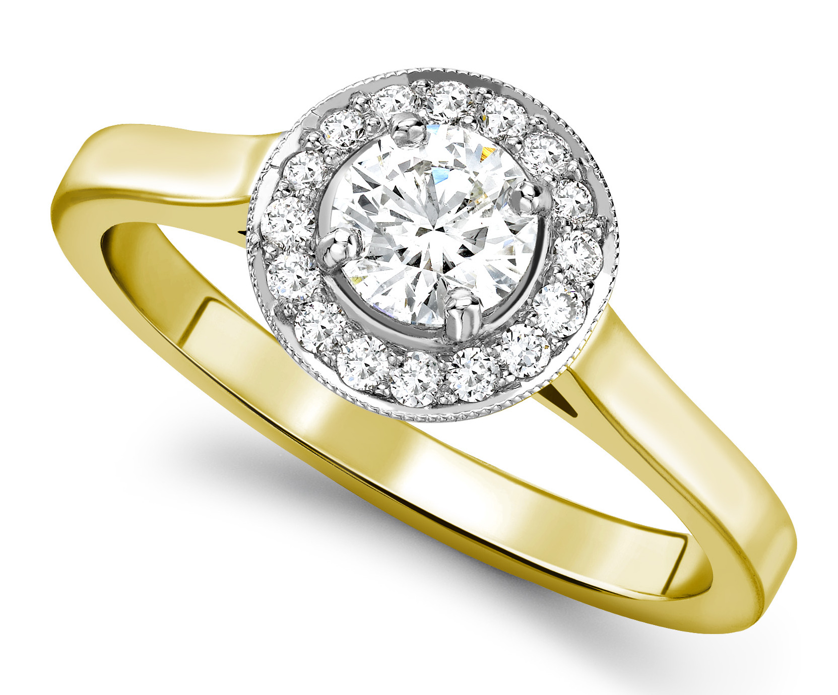 Round 0.50ct Yellow Gold Halo Diamond Set Engagement Ring GRC728 Main Image