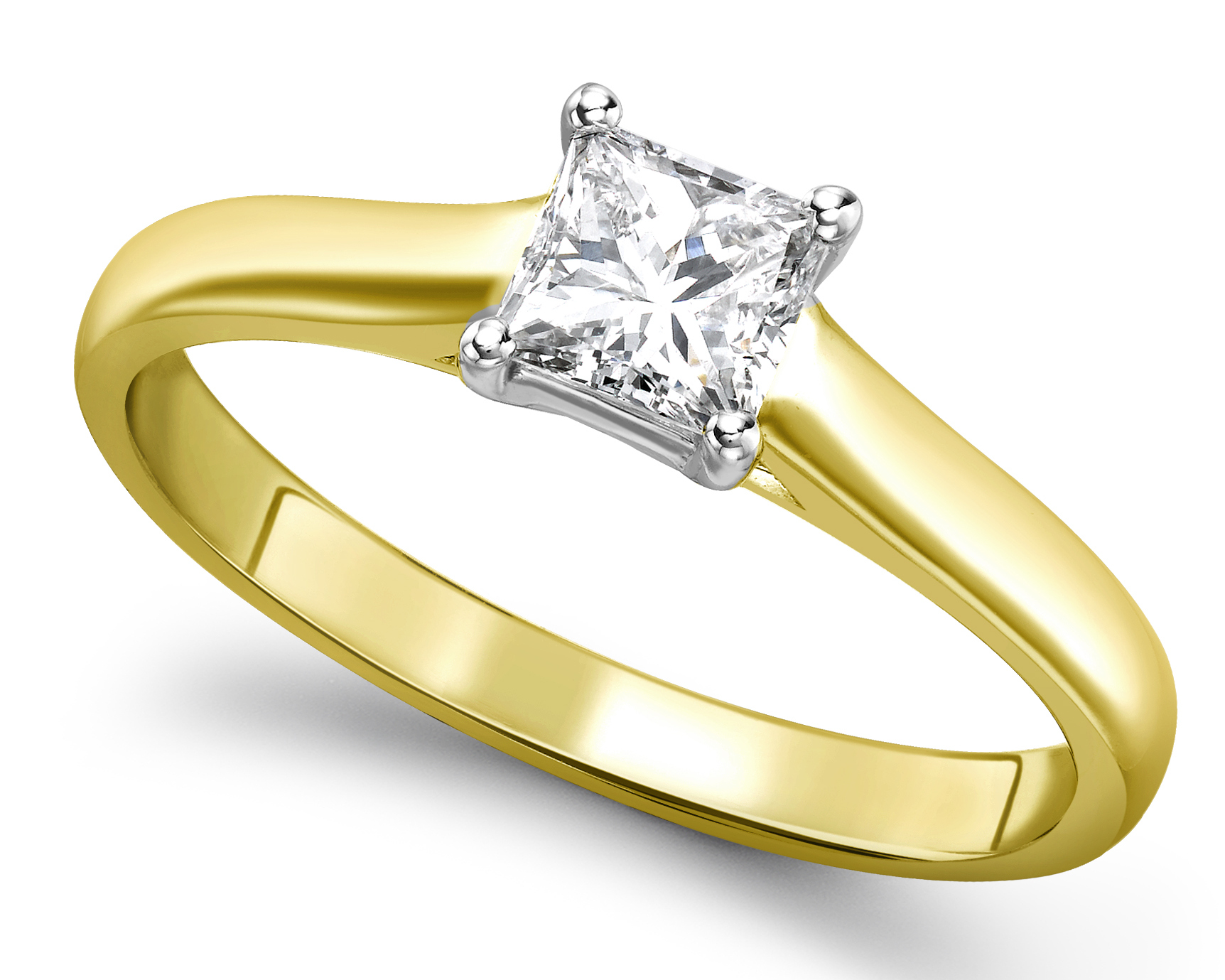 Princess Cut Four Claw Yellow Gold Engagement Ring GRC759YG Main Image