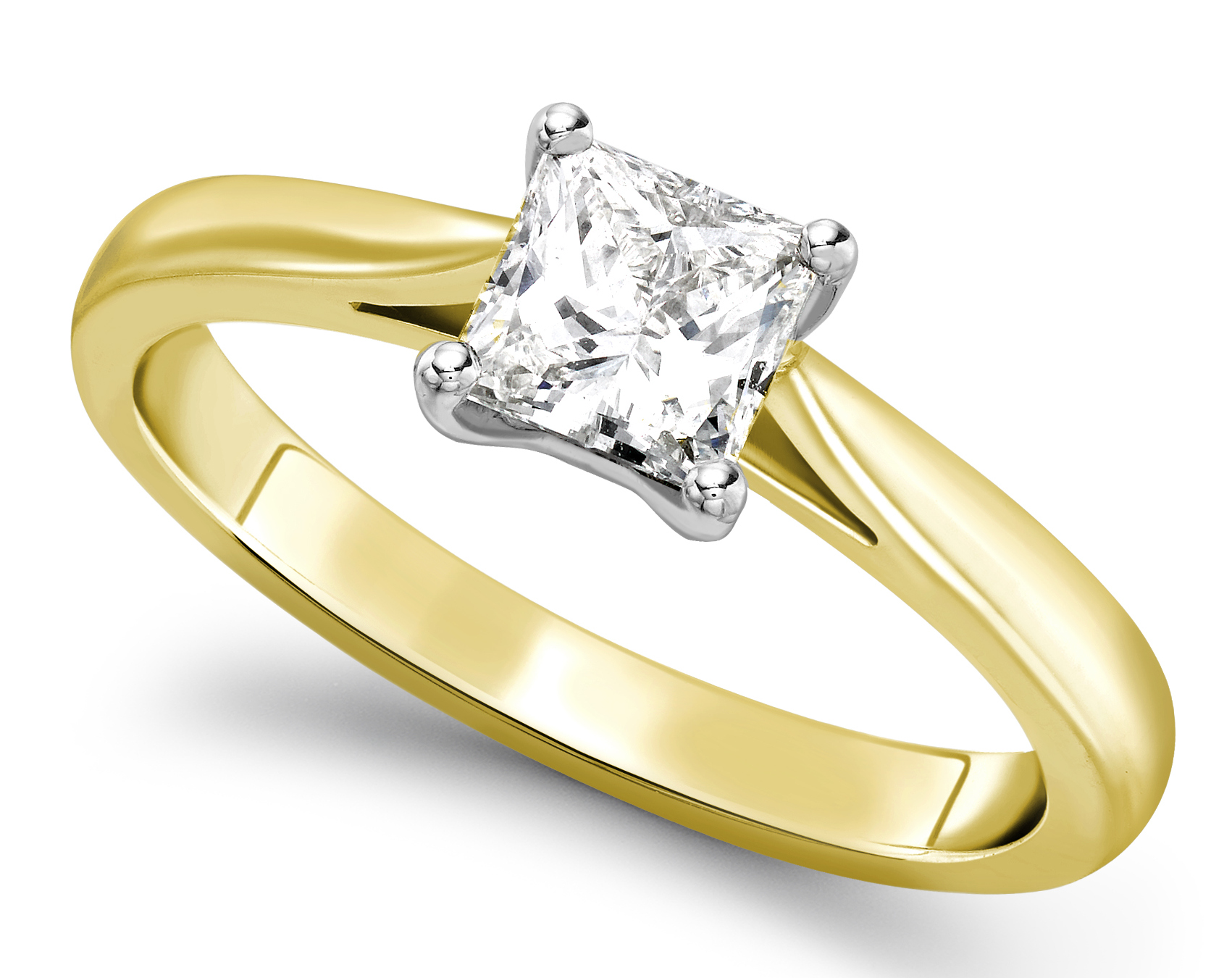Princess Cut Four Claw Yellow Gold Engagement Ring GRC785  Main Image